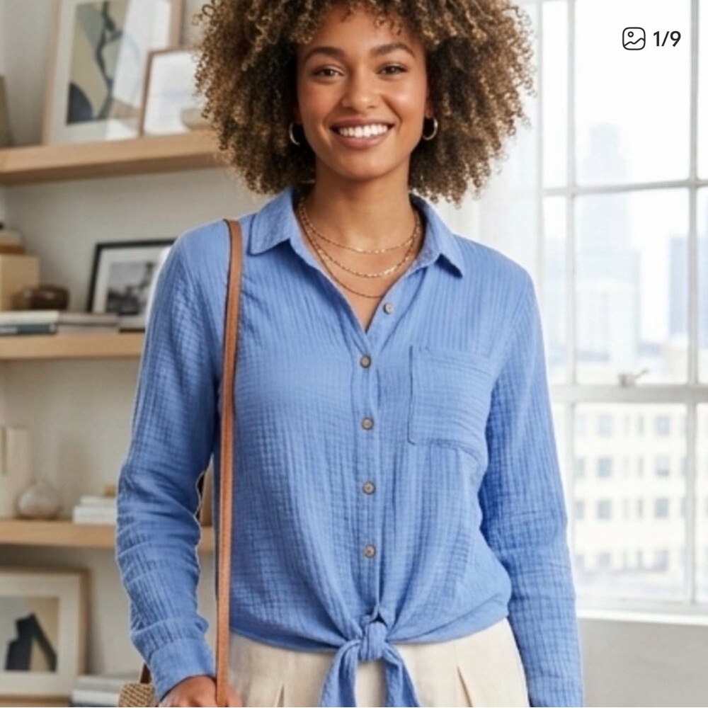 Cotton tie front top